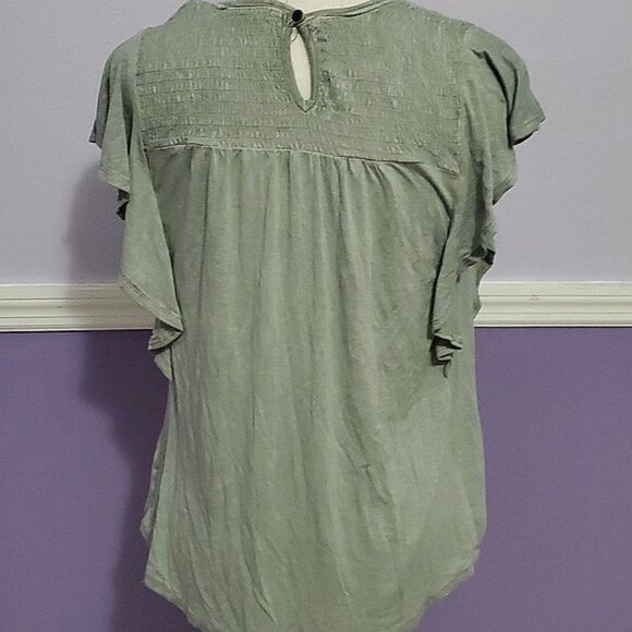 Rewind Aqua Stream Smocking Flutter Sleeves Flowy Boho Top - Picture 5 of 9